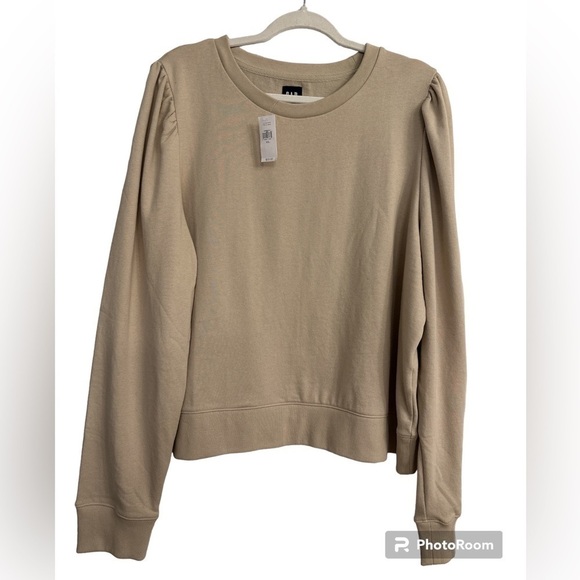 GAP puffy puff sleeve crew neck sweatshirt XXL Moonstone pastel neutrals minimal - Picture 1 of 8